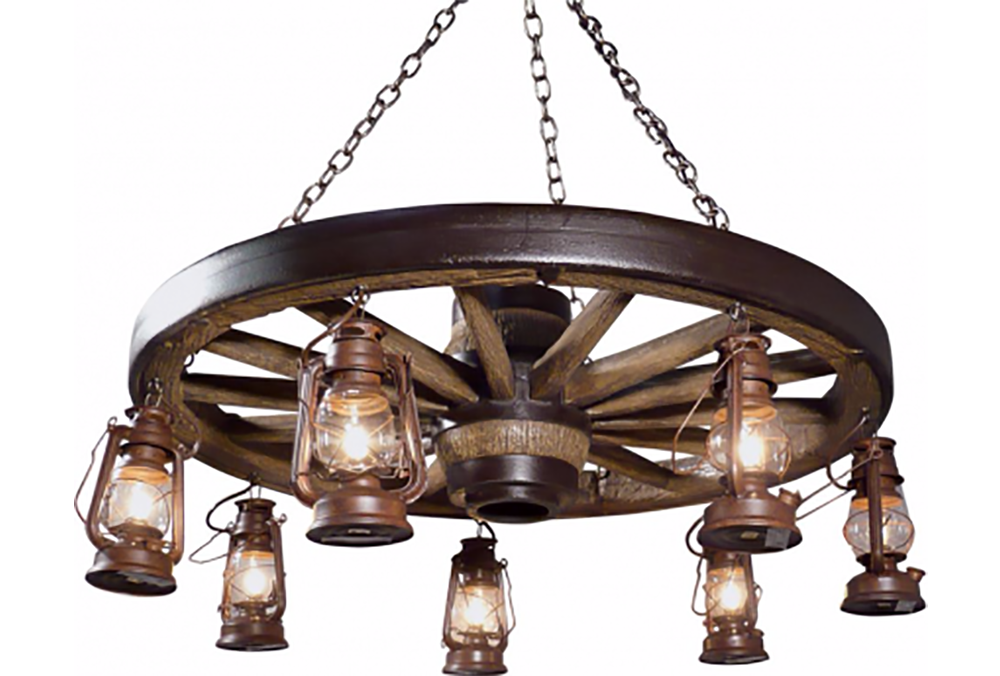 Large Wagon Wheel Chandelier with Lanterns