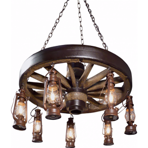 Large Wagon Wheel Chandelier with Lanterns – The Refuge Lifestyle