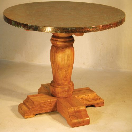 Wood Pedestal Copper Dining Table